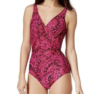 Miraclesuit Oceanus Pink Paisley One Piece Swimsuit Soft Cup Size 16